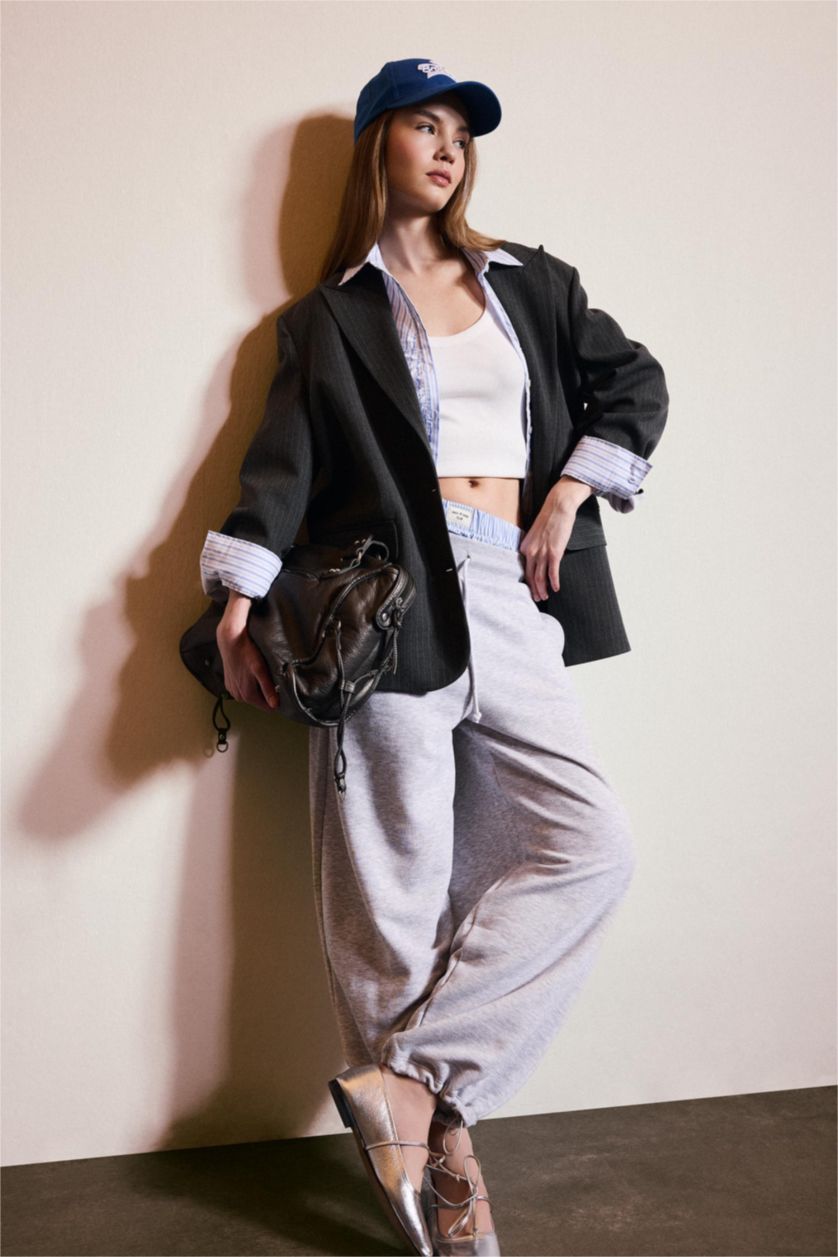 WOMAN Grey Oversize Fit Jacket Collar Blazer