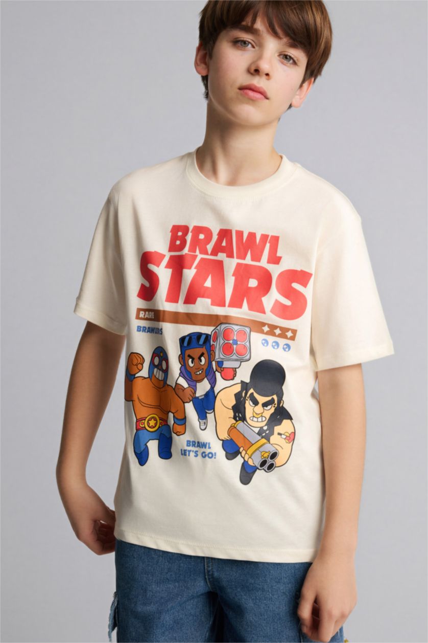 Erkek Çocuk - Genç Erkek Ekru Brawl Stars New Regular Fıt Tişört