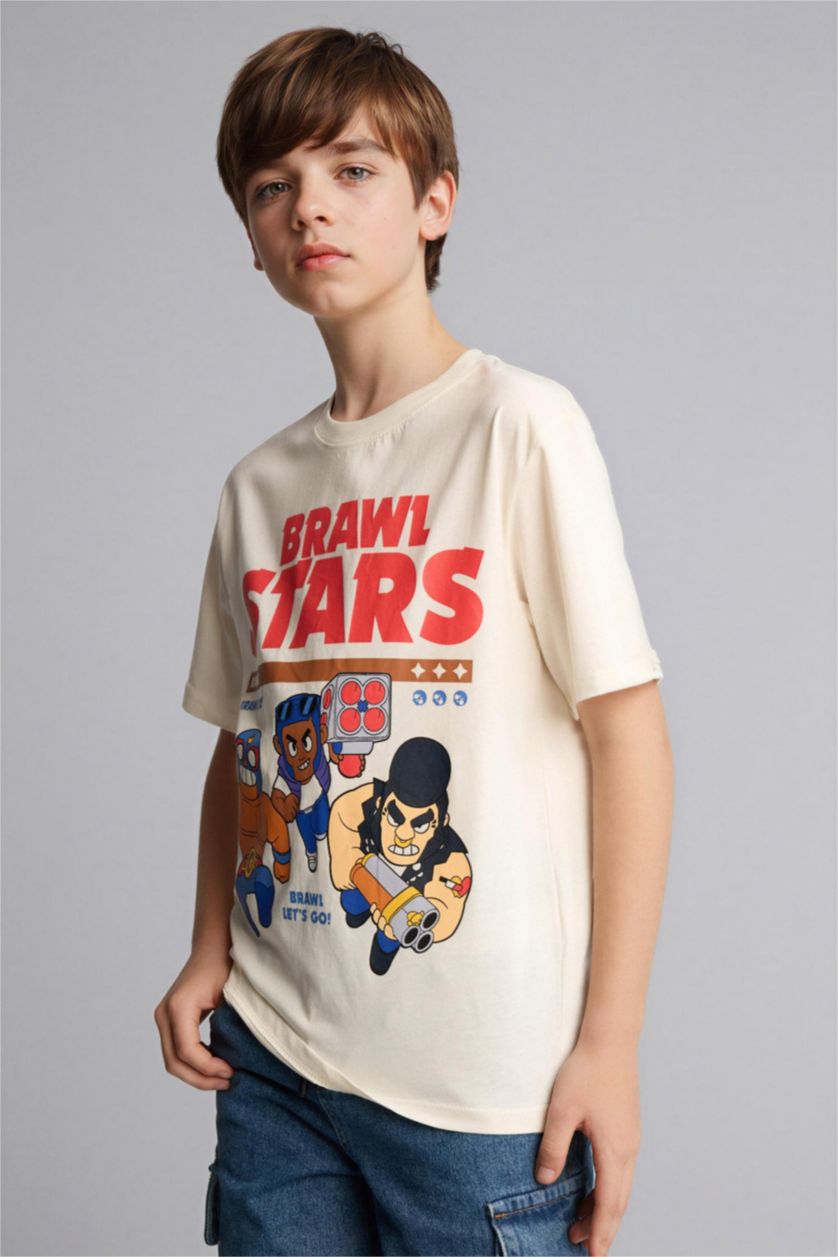 Erkek Çocuk - Genç Erkek Ekru Brawl Stars New Regular Fıt Tişört