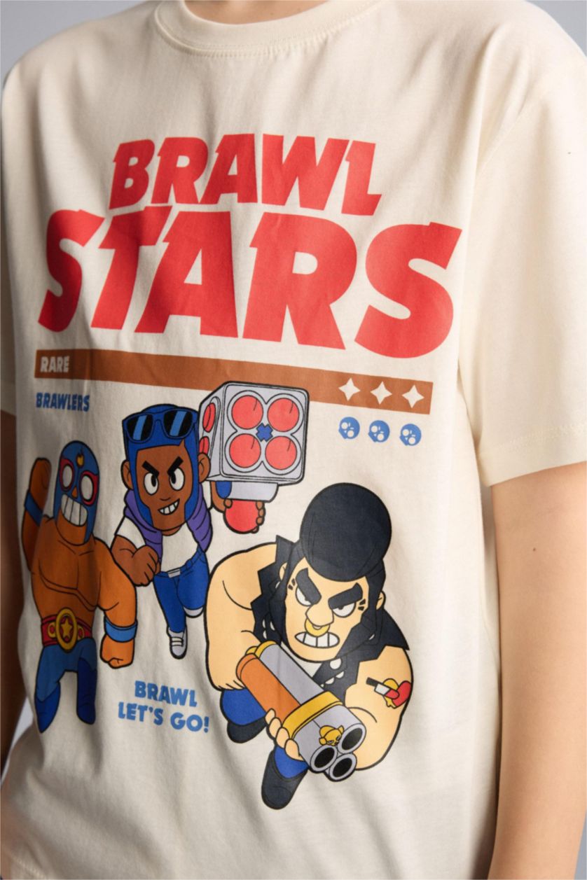 Erkek Çocuk - Genç Erkek Ekru Brawl Stars New Regular Fıt Tişört