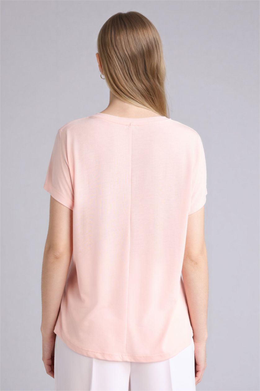 WOMAN Light Pink Crew Neck Floral Short Sleeve T-Shirt