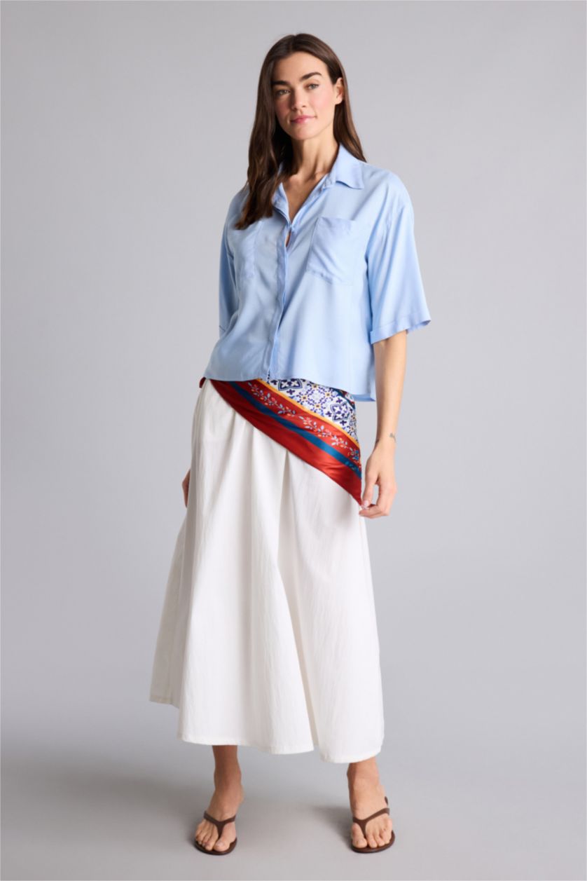 Женщины Светло-синий Рубашка Boxy Fit с рубашечным воротником и коротким рукавом