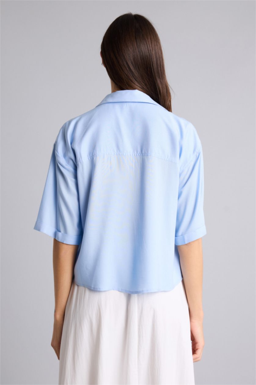 Женщины Светло-синий Рубашка Boxy Fit с рубашечным воротником и коротким рукавом