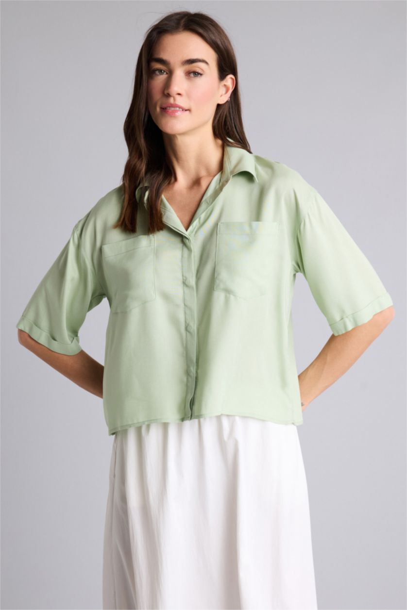 Женщины Мятный Рубашка Boxy Fit с рубашечным воротником и коротким рукавом