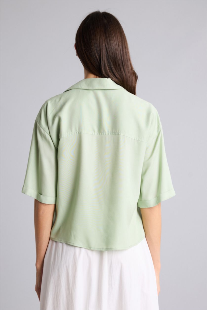 Женщины Мятный Рубашка Boxy Fit с рубашечным воротником и коротким рукавом