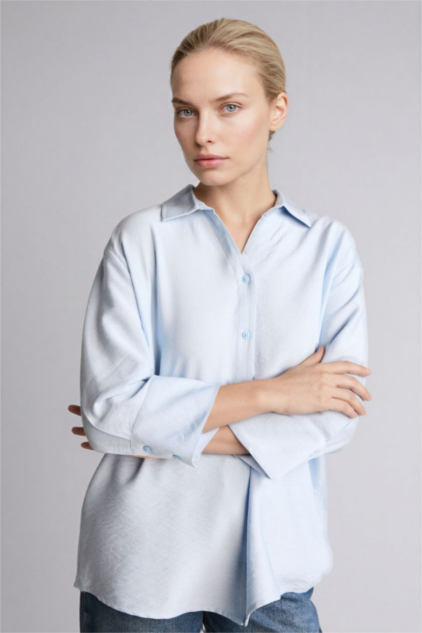 Женщины Светло-синий Relax Fit Long Sleeve Shirt