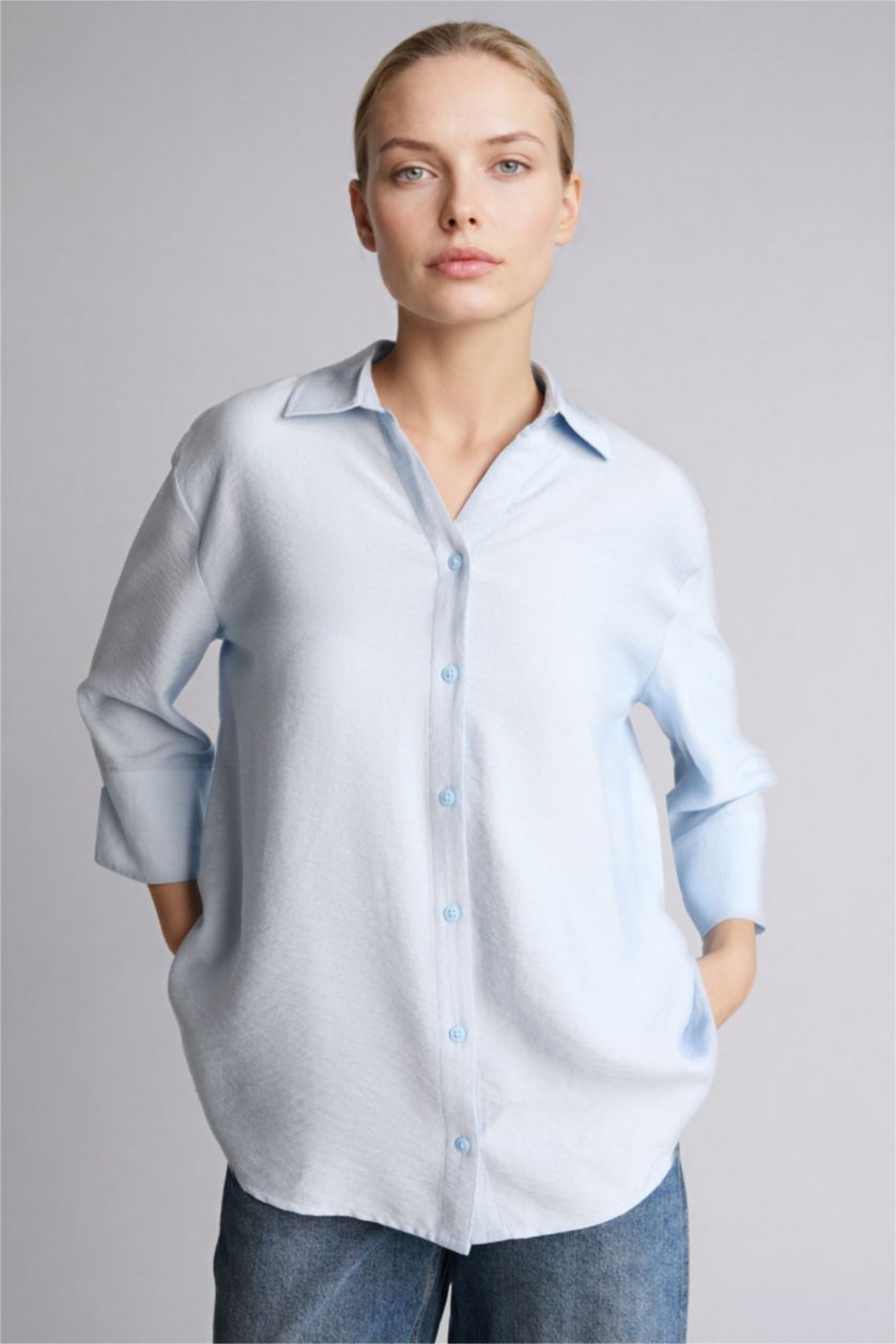 Женщины Светло-синий Relax Fit Long Sleeve Shirt
