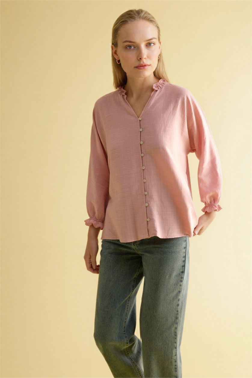 FEMME Bordeaux Chemise à manches longues et col en V