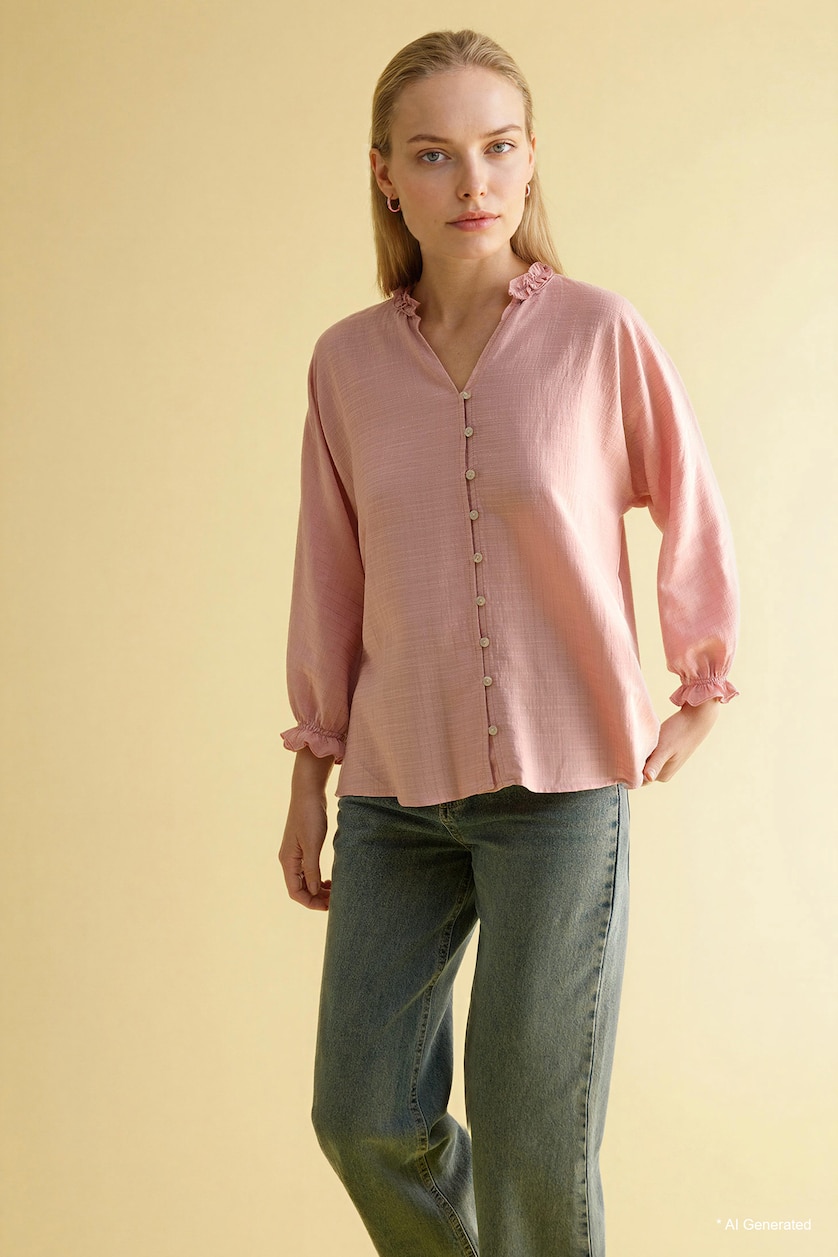 WOMAN Rose V-Neck Long Sleeve Shirt