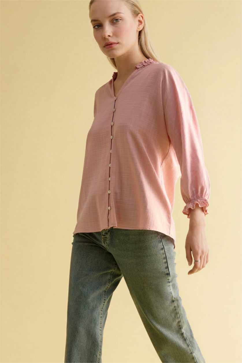 FEMME Bordeaux Chemise à manches longues et col en V