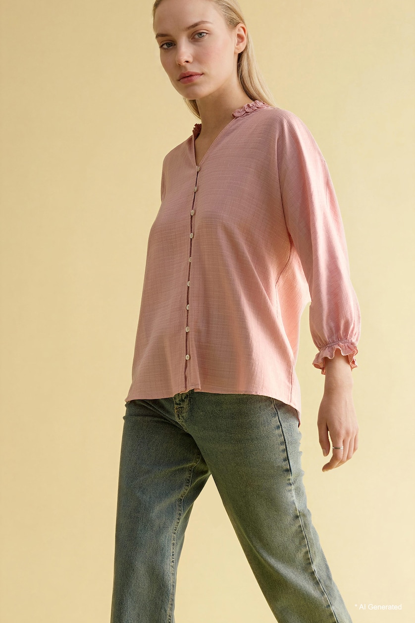 WOMAN Rose V-Neck Long Sleeve Shirt