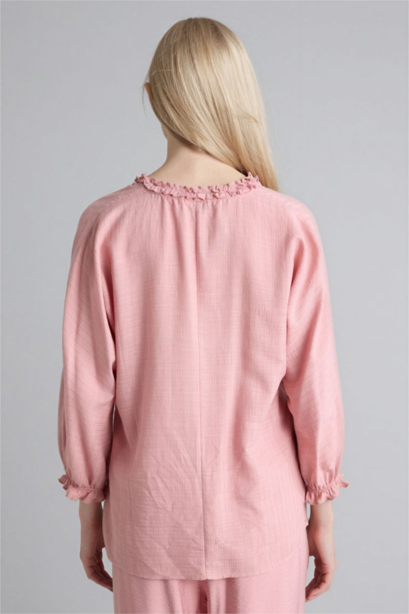 Kadın Gülkurusu V Yaka Uzun Kollu Gömlek