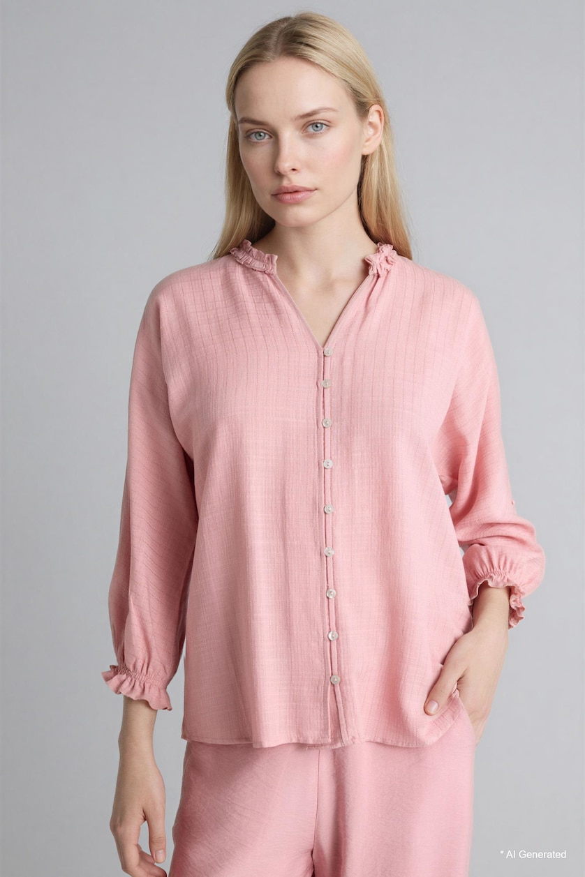 WOMAN Rose V-Neck Long Sleeve Shirt