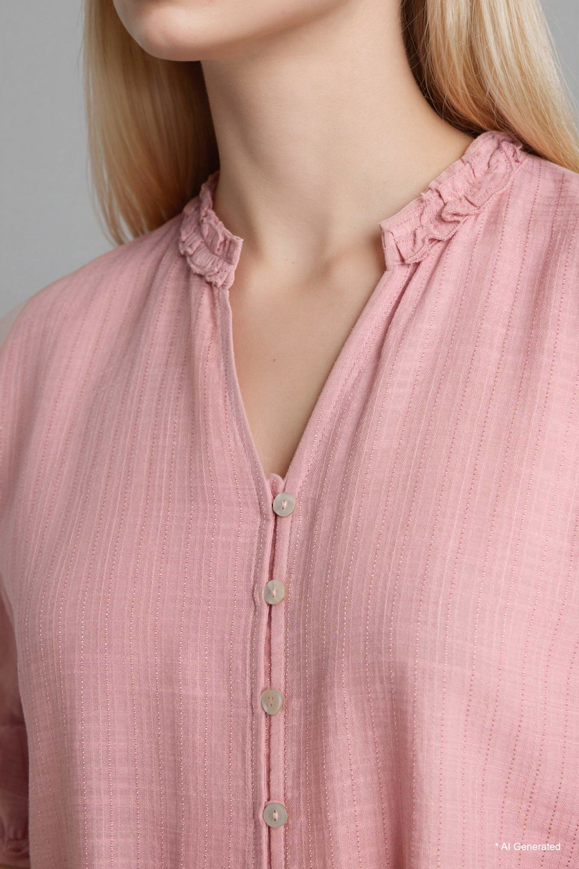 WOMAN Rose V-Neck Long Sleeve Shirt
