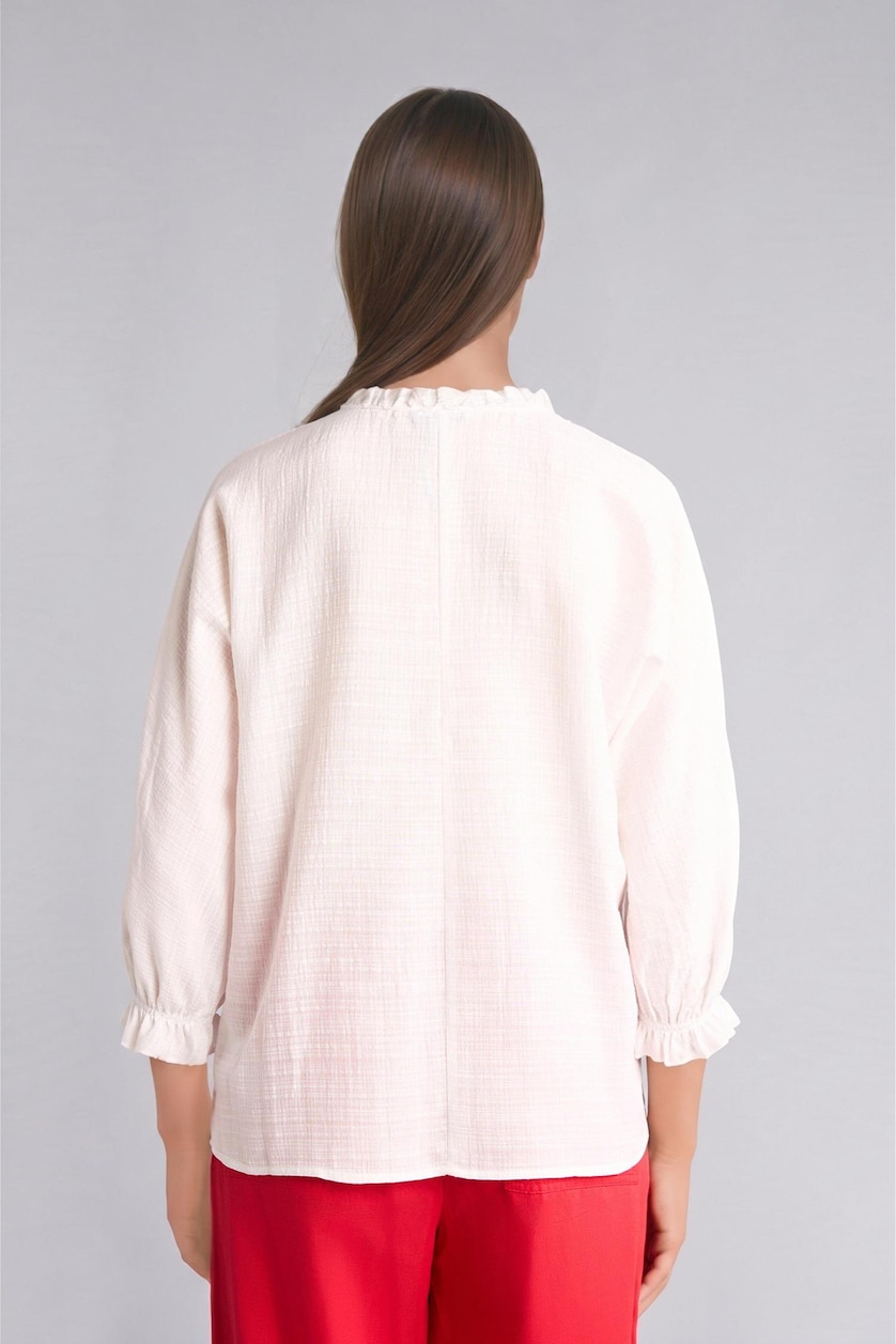 Women White V-Neck Long Sleeve White Shirt
