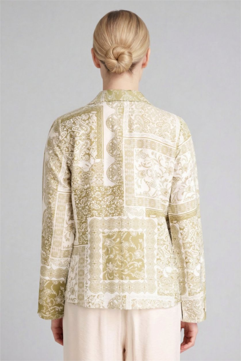 Kadın Ekru Şal Yaka Desenli Gömlek