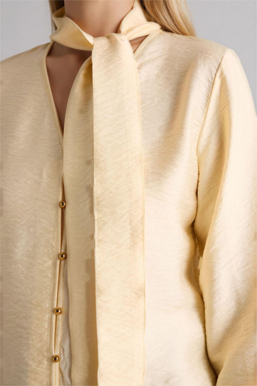 FEMME Jaune Clair Chemise à manches longues et col V Coupe régulière