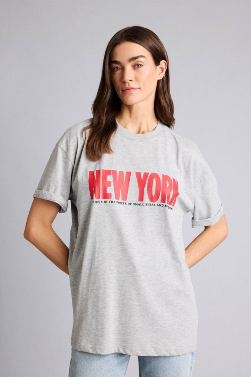 حريمي ميلانج رمادي Woman Short Sleeve T-Shirt