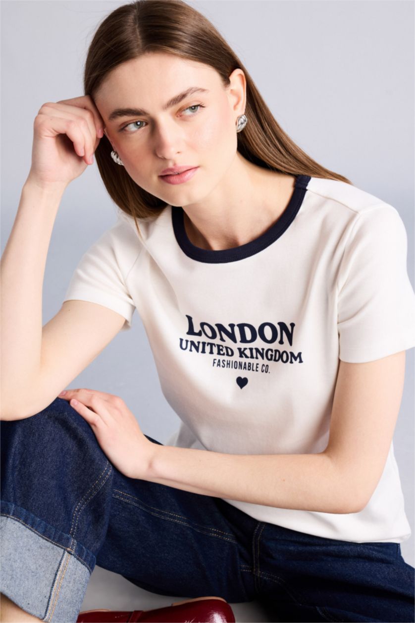 WOMAN Ecru Regular Fit Ribana Short Sleeve T-Shirt
