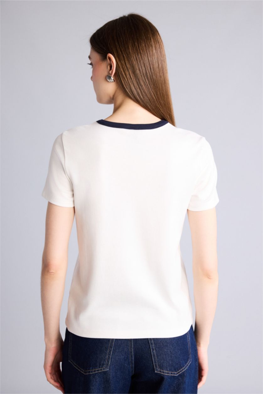 WOMAN Ecru Regular Fit Ribana Short Sleeve T-Shirt