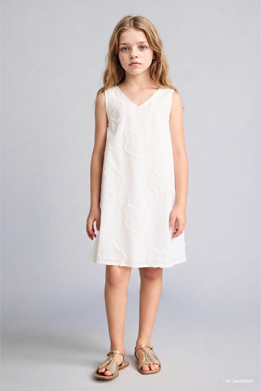 GIRLS & TEENS White Girl 100% Cotton Embroidered White Dress