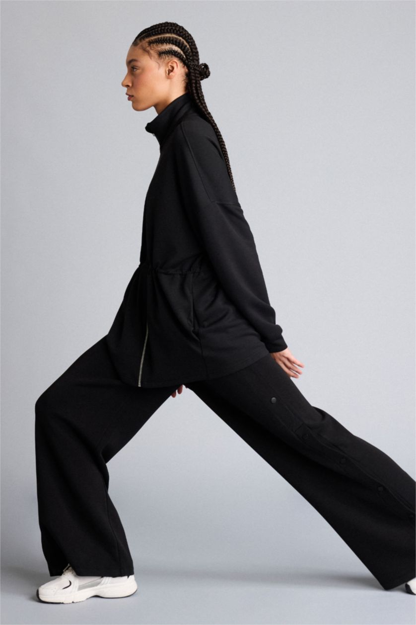 Woman Black Wide Leg Long Modal Sports Sweatpants