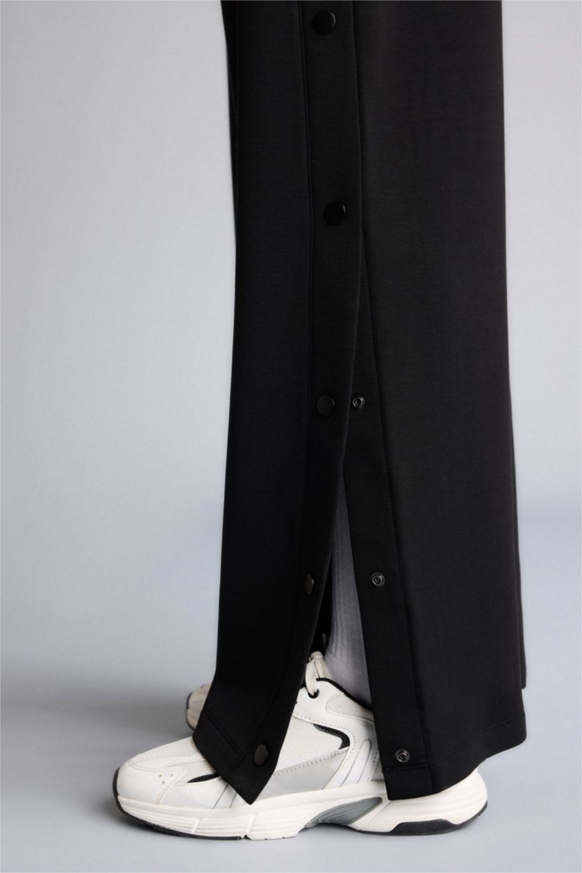 Woman Black Wide Leg Long Modal Sports Sweatpants