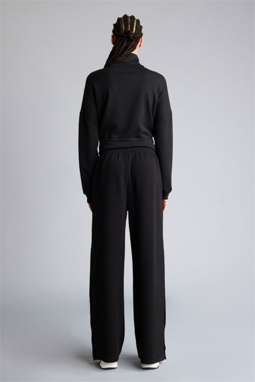Woman Black Wide Leg Long Modal Sports Sweatpants