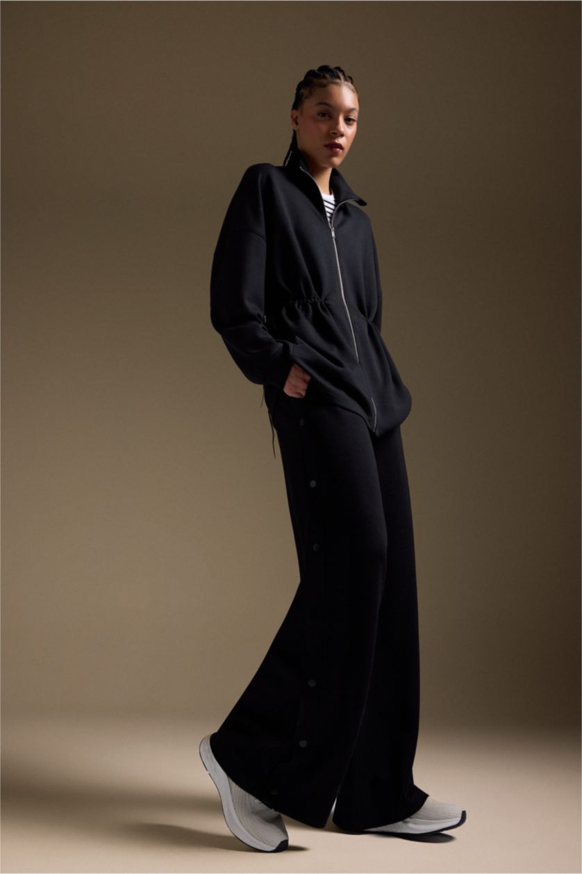 WOMAN Black Wide Leg Long Modal Sports Sweatpants