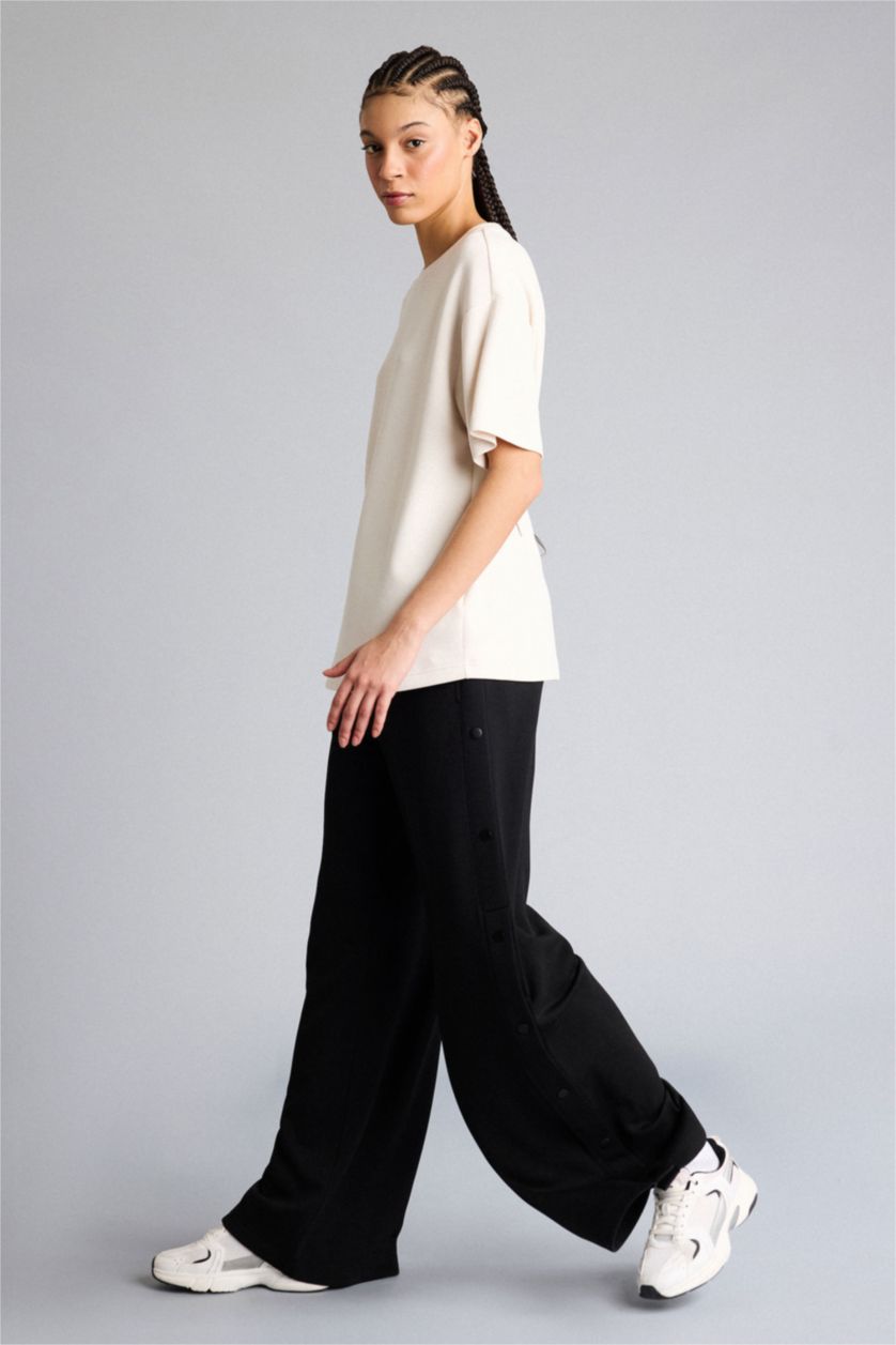 Woman Black Wide Leg Long Modal Sports Sweatpants