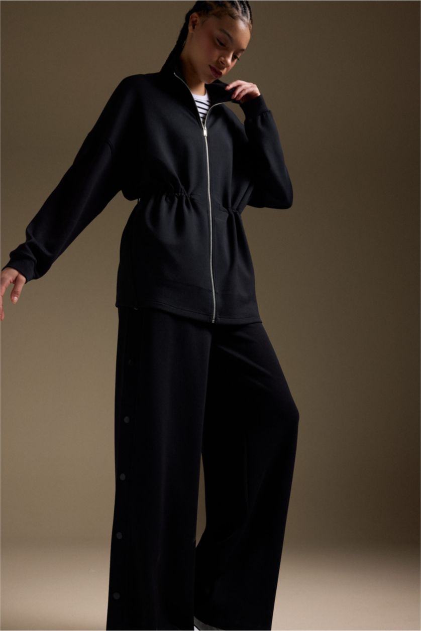WOMAN Black Wide Leg Long Modal Sports Sweatpants