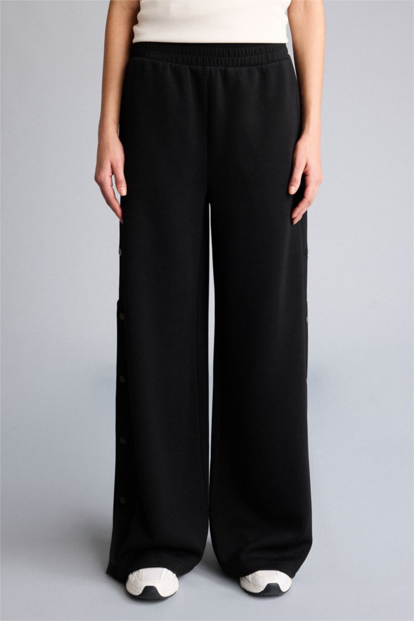 Woman Black Wide Leg Long Modal Sports Sweatpants