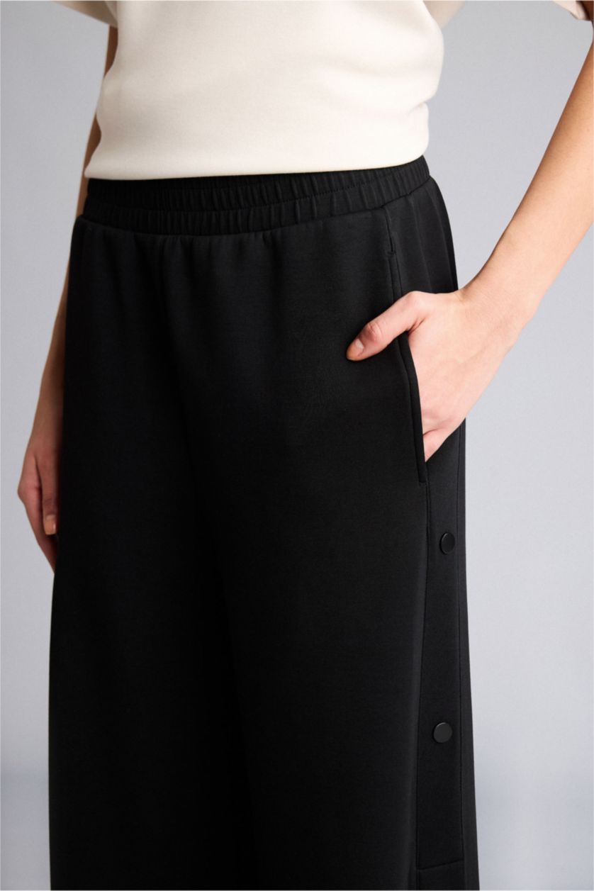 Woman Black Wide Leg Long Modal Sports Sweatpants