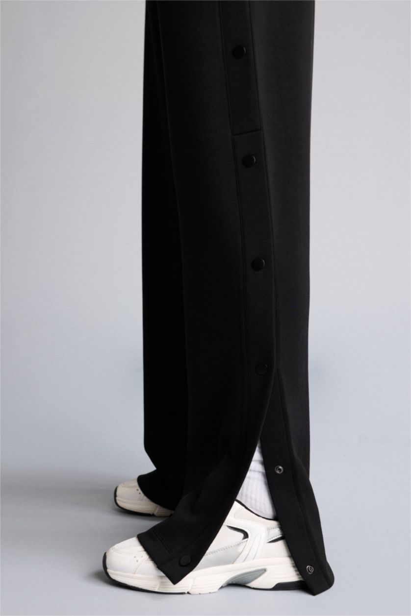 Woman Black Wide Leg Long Modal Sports Sweatpants