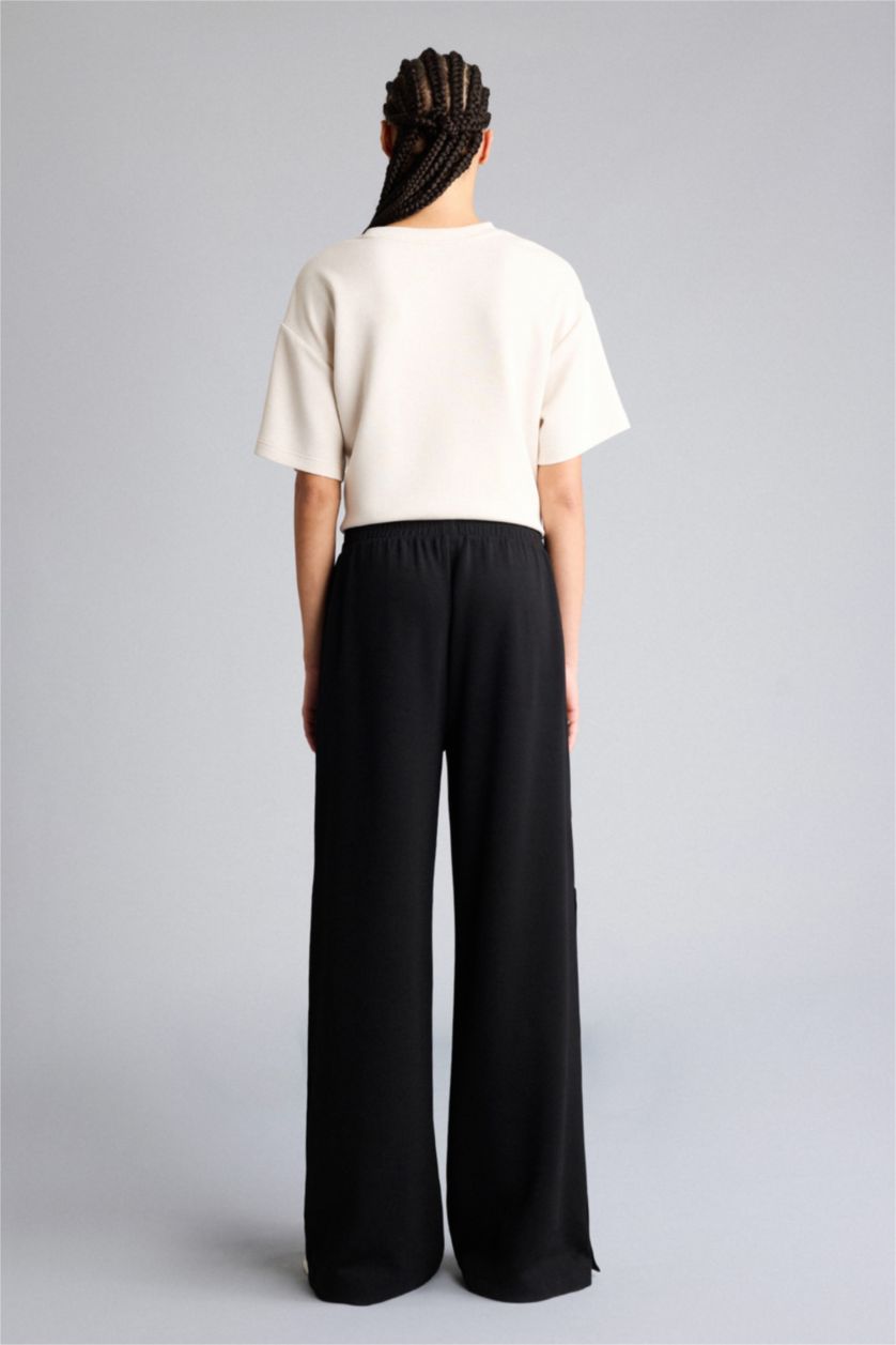 Woman Black Wide Leg Long Modal Sports Sweatpants