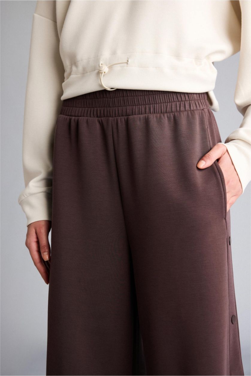 Woman Brown Wide Leg Long Modal Sports Sweatpants