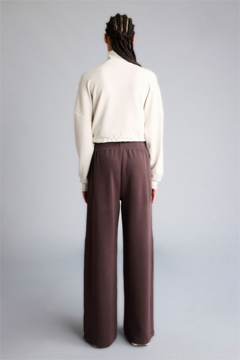 Woman Brown Wide Leg Long Modal Sports Sweatpants