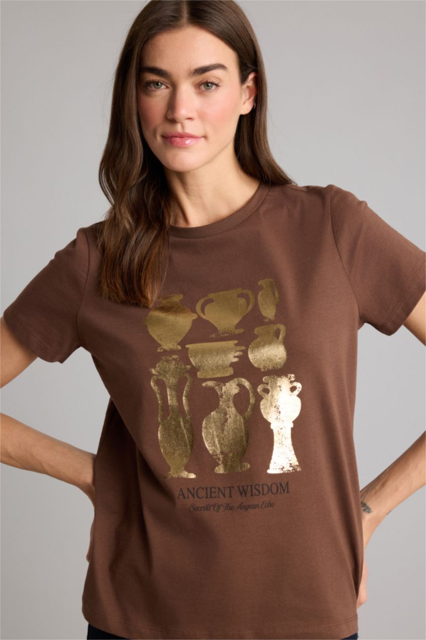 WOMAN Brown Regular Fit Short Sleeve T-Shirt