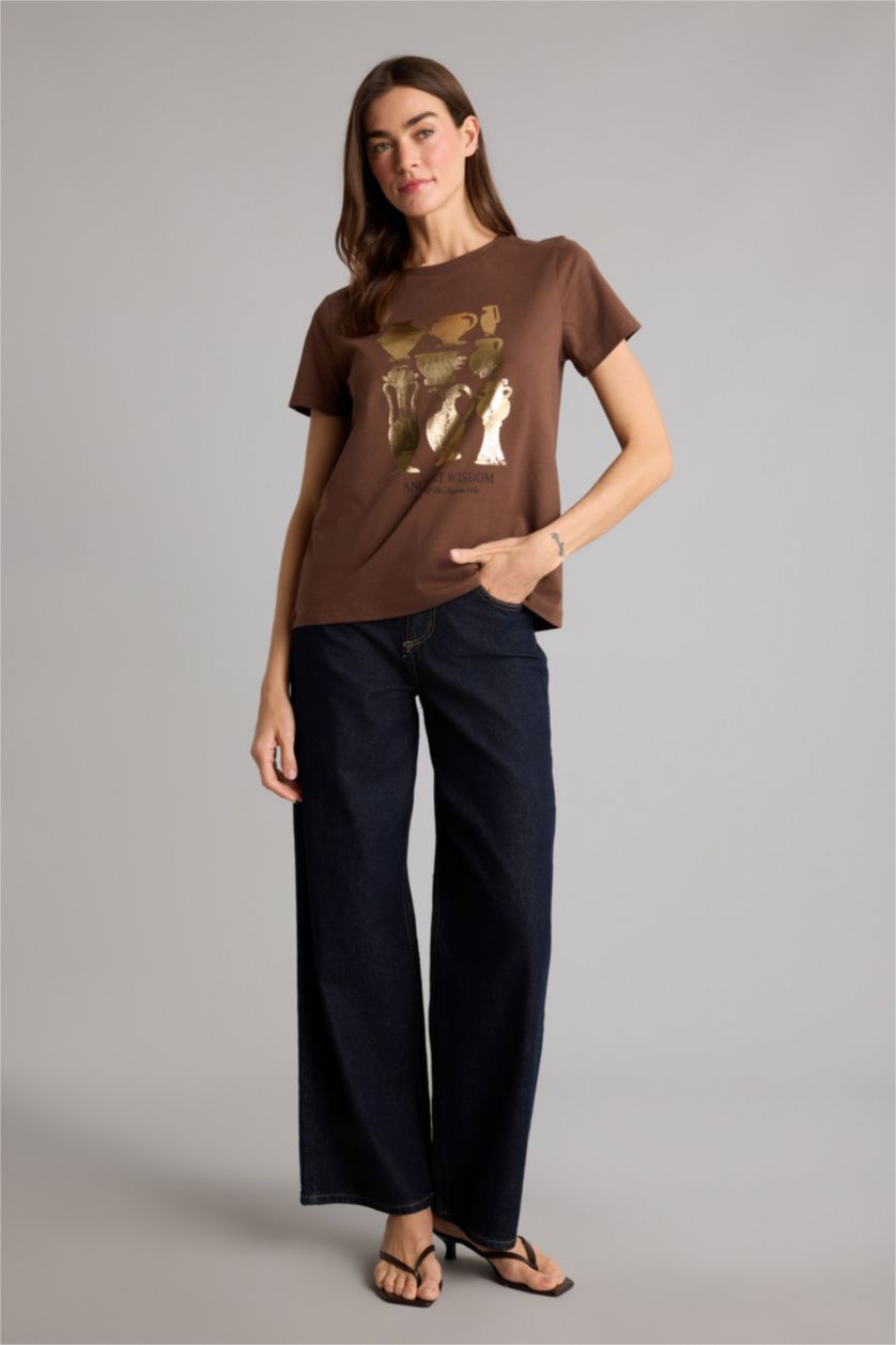WOMAN Brown Regular Fit Short Sleeve T-Shirt