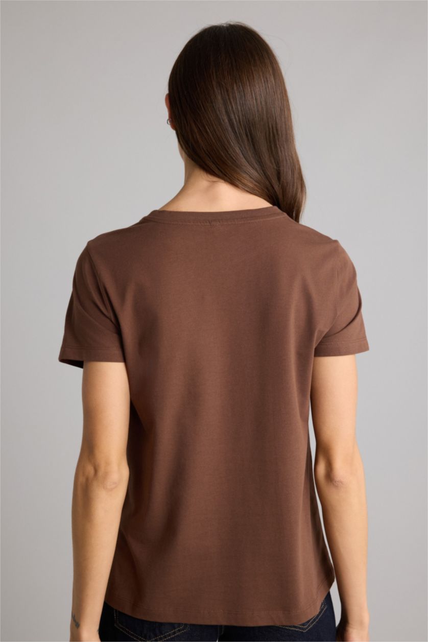WOMAN Brown Regular Fit Short Sleeve T-Shirt