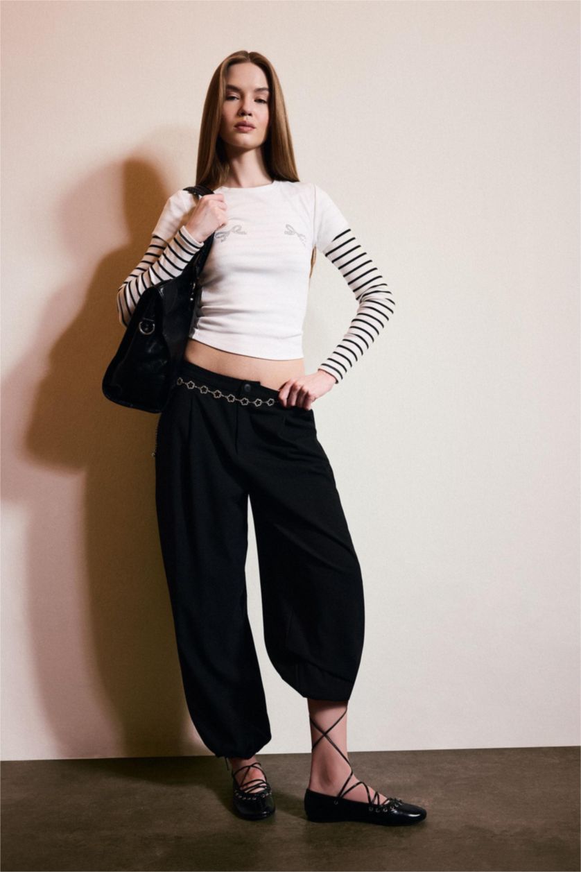 WOMAN White Fitted Crew Neck Printed Ribbed T-Shirt