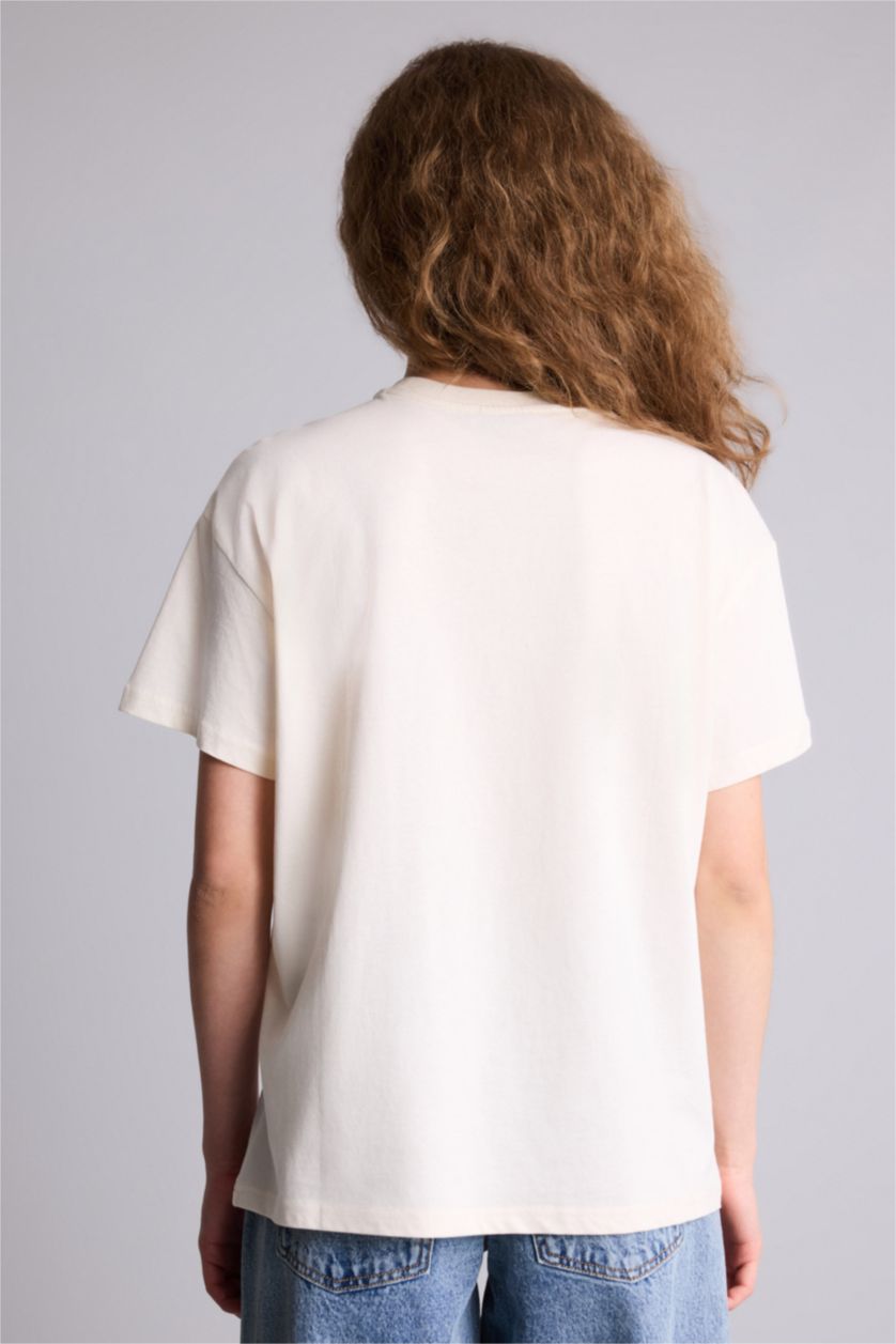 Kadın Ekru Oversıze Baskılı Tişört