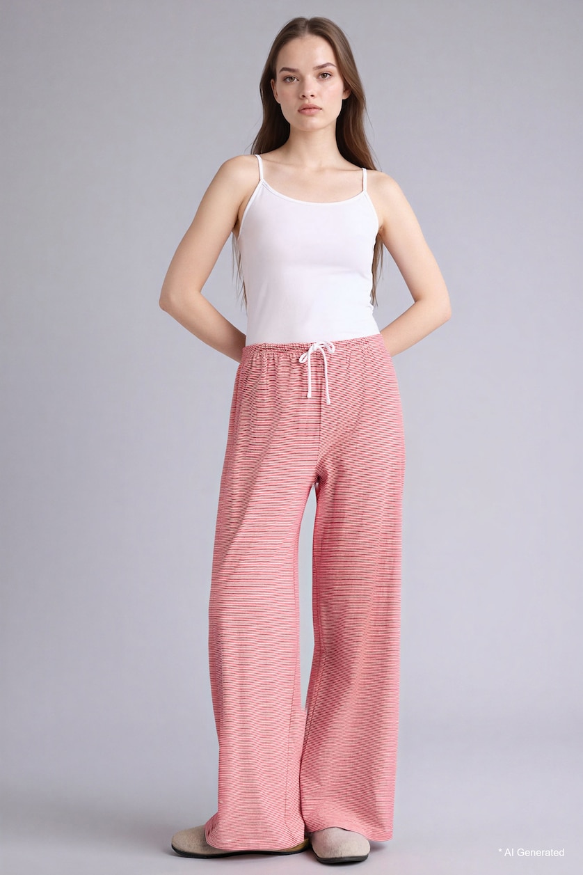 Women Red Regular Fit Ribbed Pajama Pants