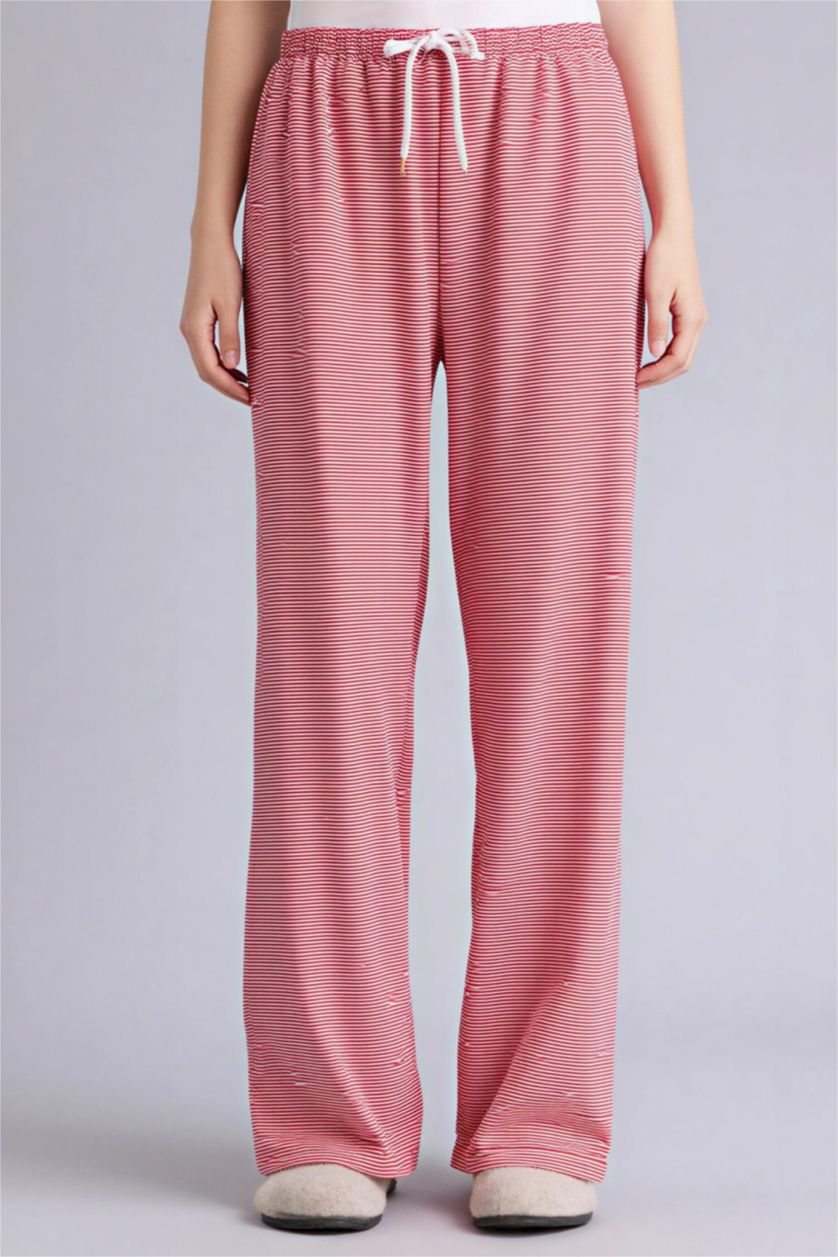 Woman Red Regular Fit Ribana Knitted Bottoms