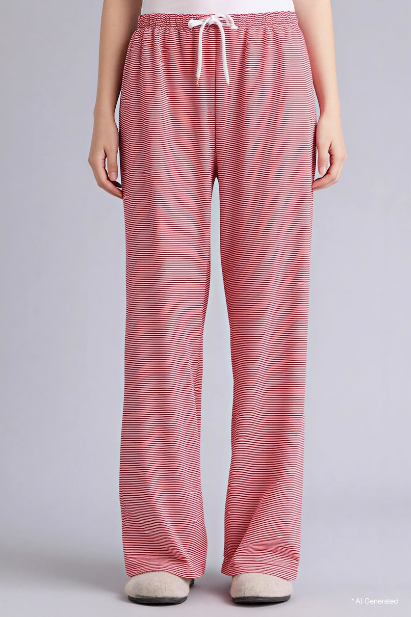 Women Red Regular Fit Ribbed Pajama Pants