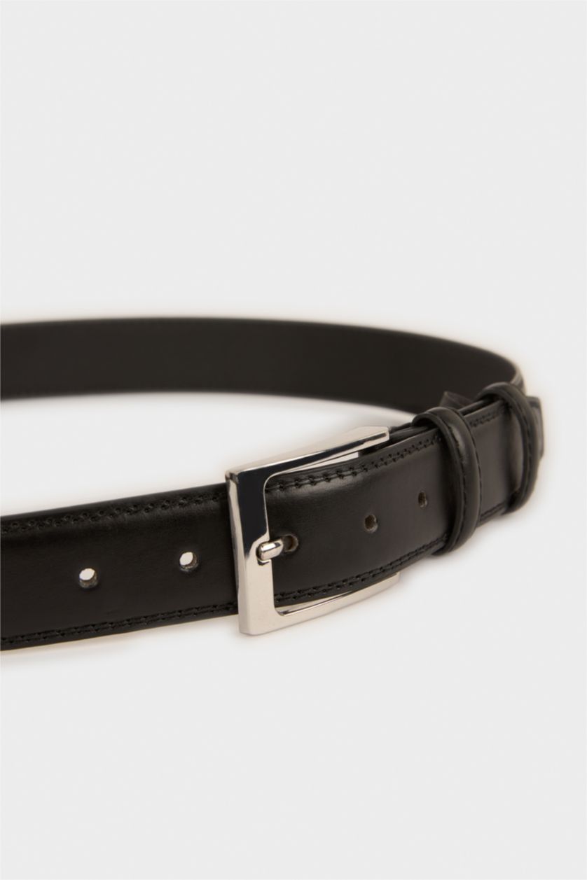 Erkek Siyah Erkek Dikdörtgen Toka Suni Deri Klasik Kemer