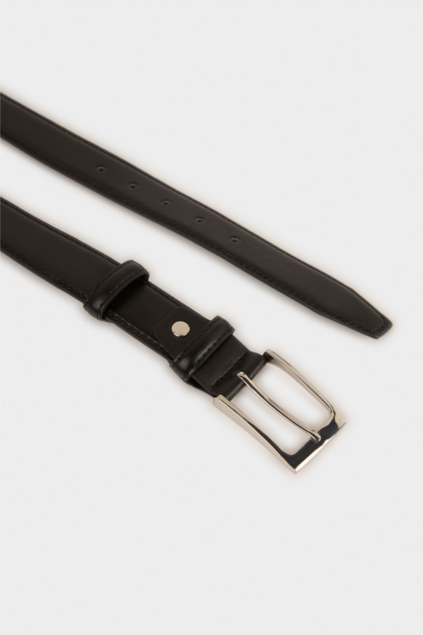 Erkek Siyah Erkek Dikdörtgen Toka Suni Deri Klasik Kemer