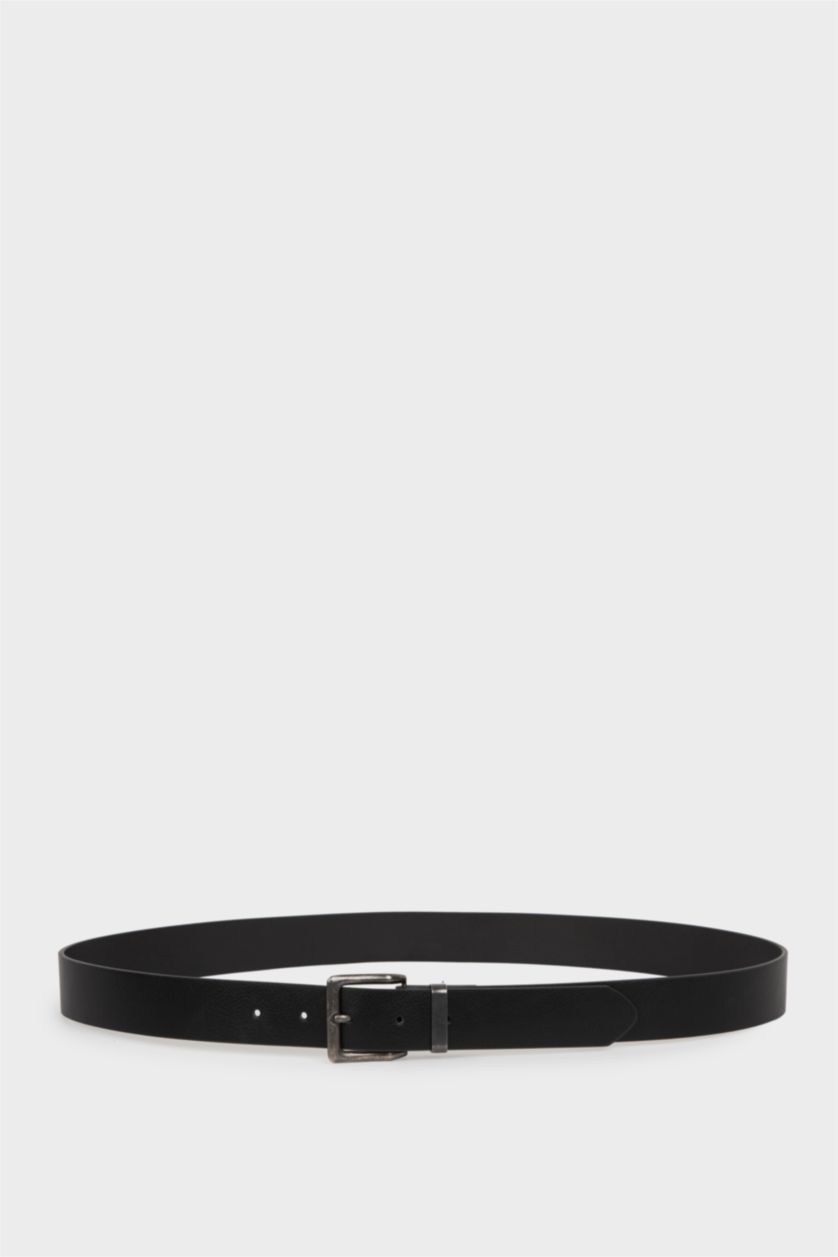 Erkek Siyah Erkek Dikdörtgen Toka Suni Deri Günlük Kemer