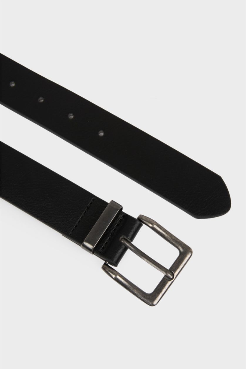 Erkek Siyah Erkek Dikdörtgen Toka Suni Deri Günlük Kemer