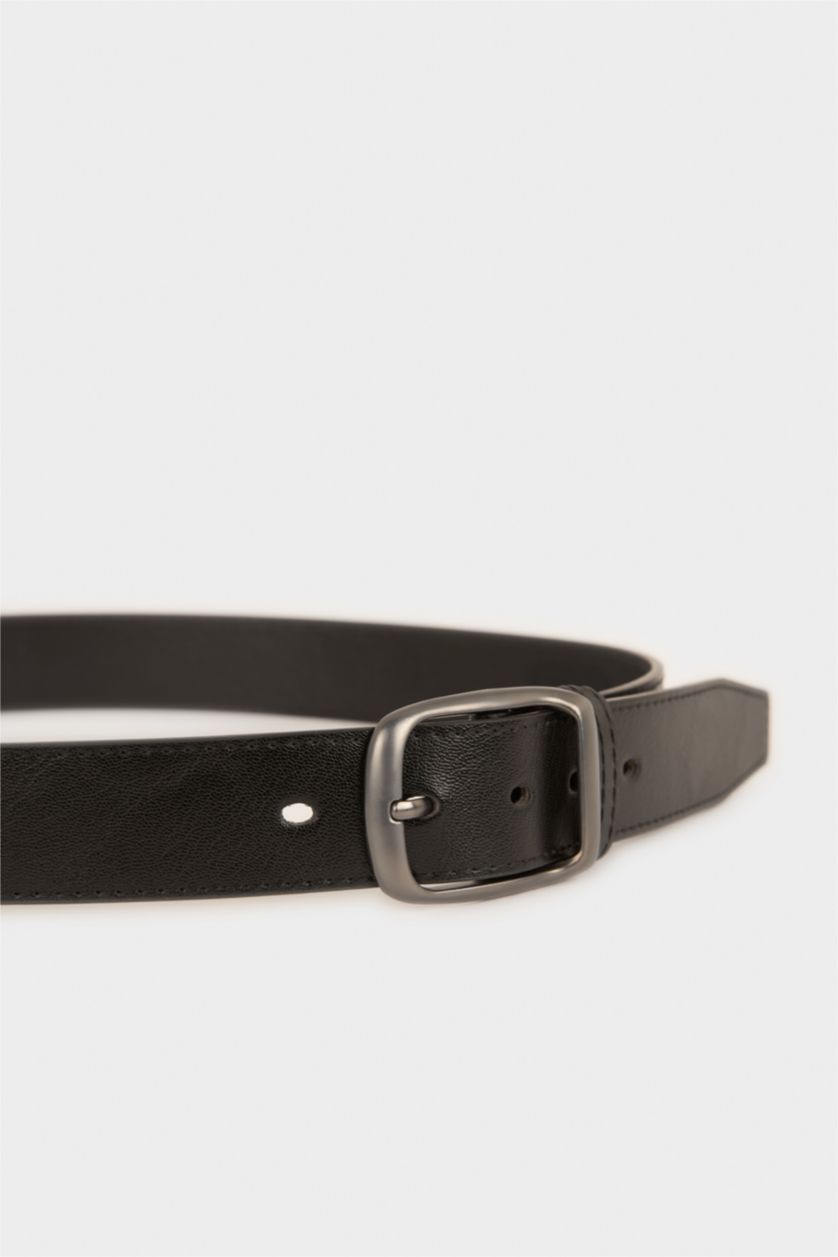 MAN Black Man Oval Buckle Faux Leather